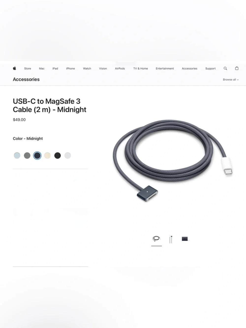 Apple MagSafe 3 USB-C Charging Cable (2 m) - Midnight Black
